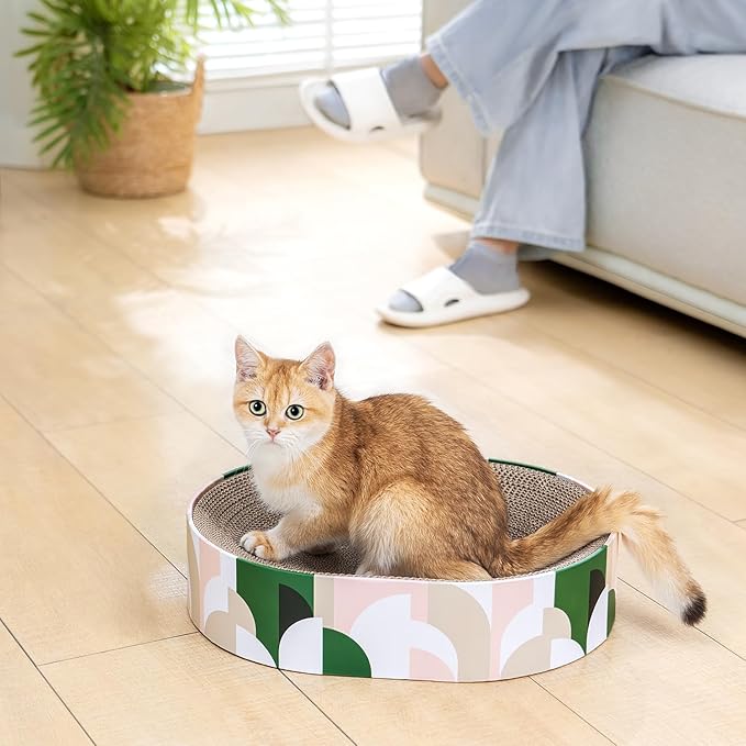 Conlun Oval Cat Scratcher Bed | Scratching Bowl Lounge for Kittens | Medium | Corrugated Cardboard Pad | Concave Shape | No Mess Enclosed Base | Serves as Couch Furniture Protector