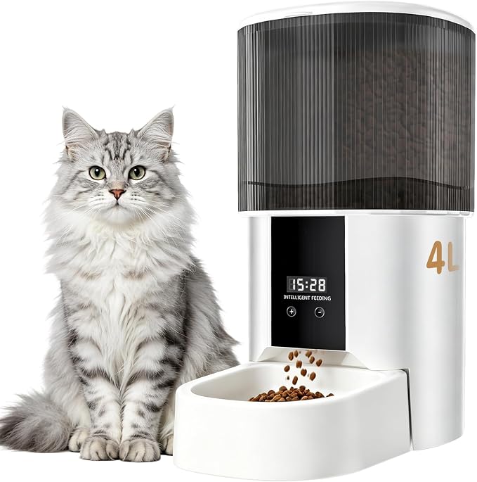 Automatic Cat Feeder, 4L/17 Cups Timed Dispenser for Cats & Dogs | Programmable 1-6 Meals & 1-9 Portions Daily, Stainless Steel Bowl, Anti-Jam Design, Dual Power Supply & Lock-Fresh Tech