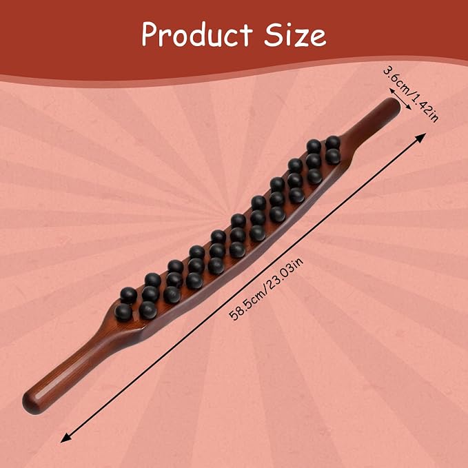 Wood Massage Tools 31 Bead Massage Stick Ergonomic Cellulite Massager with Handle Polished Massage Tools for Full Body Guasha