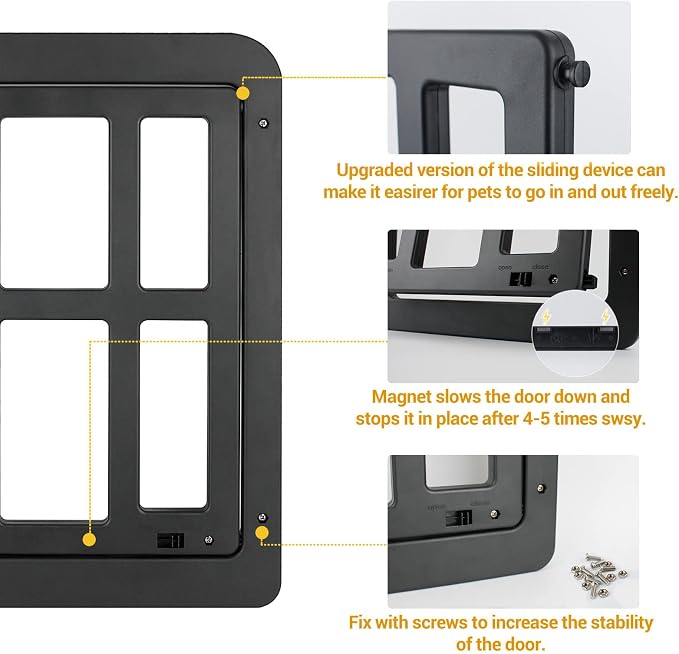 Dog Door for Sliding Screen Door, Large Dog Door Automatic Magnetic Lockable Door- Inner 12"×15.5" Black