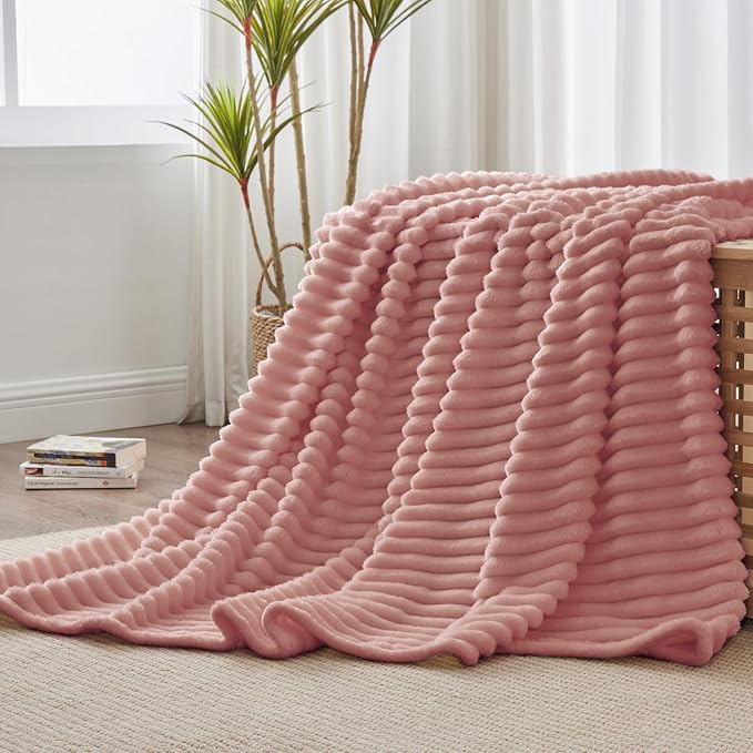 BEDELITE Ribbed Twin Blanket for Couch & Bed, Dusty Pink, 60"x80" | Ultra-Soft Plush Fleece, Cozy, Warm Yet Lightweight, Ribbed Texture, Home Decor, Machine Washable, Giftable, All-Season Use