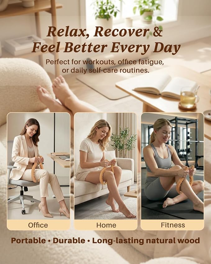 ONUEMP Wooden Cellulite Cellulite Massage Tool for Legs, Wood Therapy Maderoterapia Kit Colombiana for Lymphatic Drainage, Body Sculpting, Skin Tightening, Fascia Massage Muscle Roller