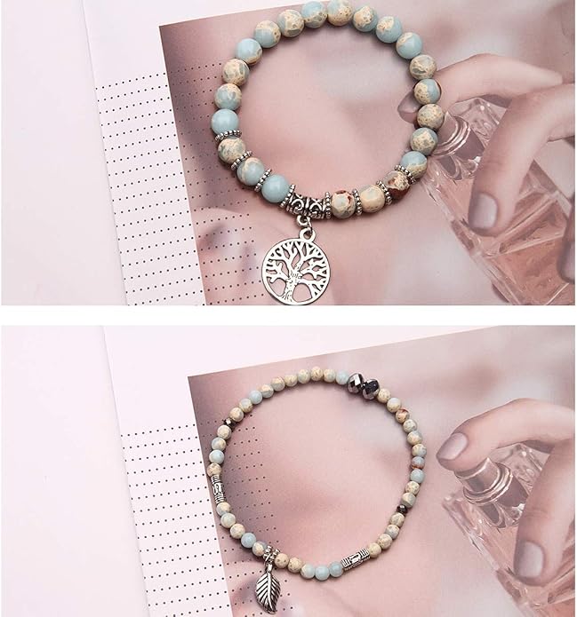 Jardme Healing Crystal Bracelets for Women, 8mm Beaded Natural Stone Stretch Chakra Bracelets Tree of Life Bracelet Jewelry Gifts for Women