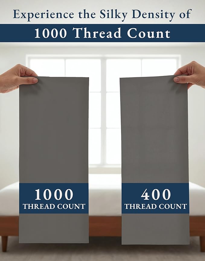 LANE LINEN 100% Egyptian Cotton Twin XL Sheets - 1000 Thread Count, Soft & Comfy No Pill Fade Resistant Oeko-Tex Certified sustainably Produced Cotton Sheets Twin XL, 15" Deep Pokcet - Charcoal