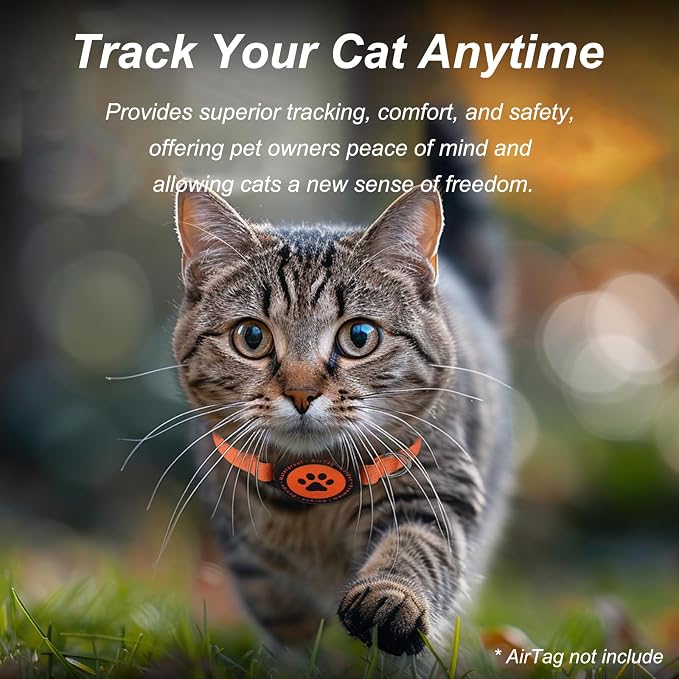 Airtag Cat Collar, Stretchy Kitten Collar with Apple Air Tag Holder, Orange
