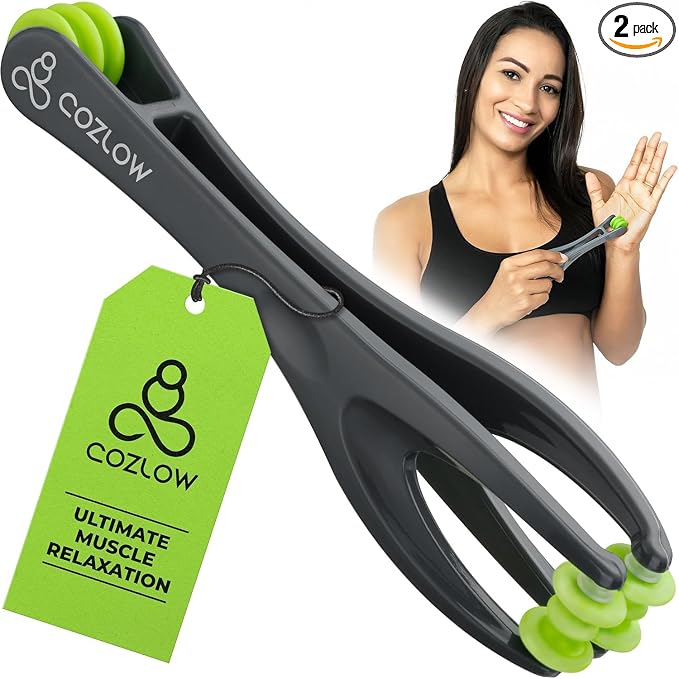 Dual Finger Massager - 2 Pack - Hand Massage Roller for Fingers, Knuckles, Palm, Wrist - Manual Trigger Point Therapy Tool for Cramps, Arthritis, Carpal Tunnel, Sore Muscles, Pain Relief - by Cozlow