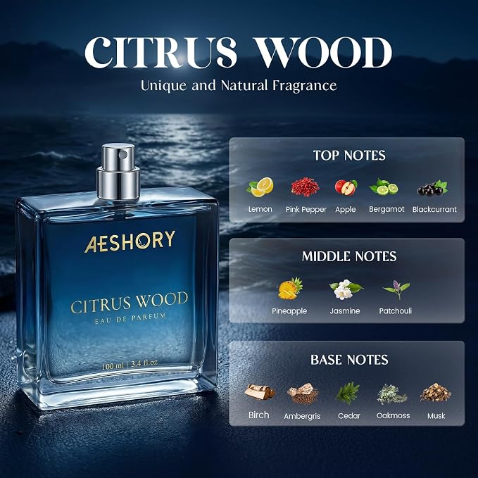 Aeshory Luxury Unisex Perfume for Women and Men, 3.4 FL OZ Long Lasting Eau De Parfum, Fruity Chypre Fragrance, Aromatic Citrus Wood Notes for Date & Gift, Fresh Scent Perfume Spray