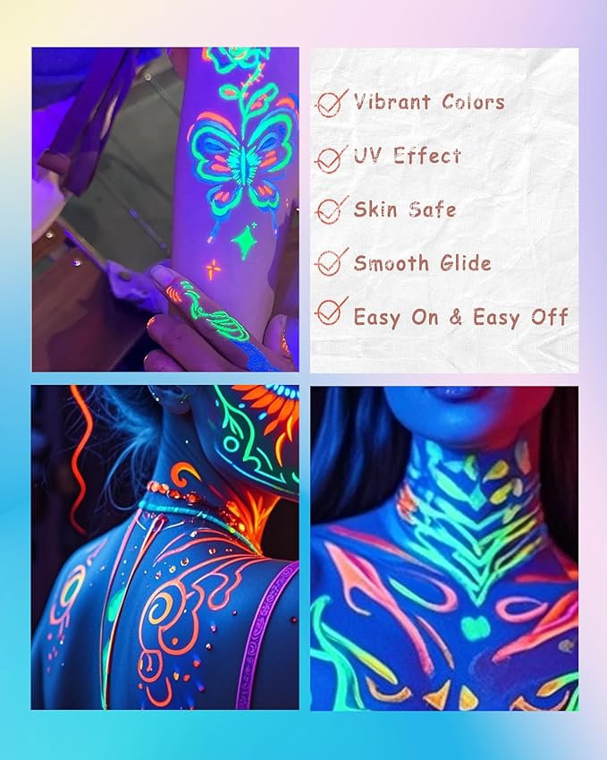 UV Neon Colored Gel Eyeliner Pencil, Matte Rainbow Colorful Eyeliner Pencil Glow in the Dark Makeup, Waterproof Long Lasting Gel Eye Liner Pen with Sharpener for Halloween Face Body Painting-B03 Green
