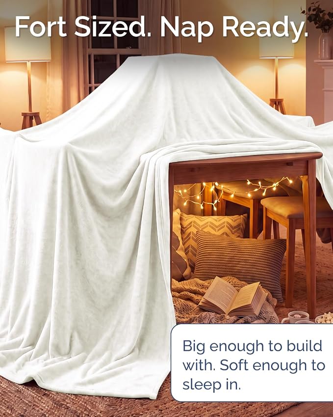Ultra Soft Fleece Blanket Oversized King Size - Flannel Fleece Luxury Blanket - Lightweight for Couch Bed Chair - Thick, Warm and Breathable - All Season Cozy, Ivory