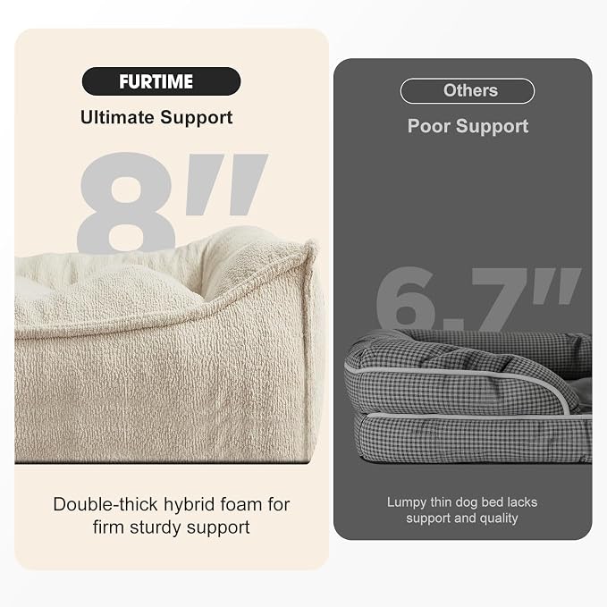 FURTIME Orthopedic Dog Bed Medium Size Dog, Extra Washable Dog Couch 35" | Supportive Thick Pet Sofa, Ergonomic Slant Dog Beds with Removable Cover, Ultra Soft Surface & Non-Slip Bottom, Beige