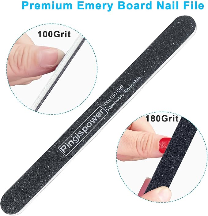 Nail File Kit (14 Pack), Professional Reusable Emery Boards Nail Files for Natural & Acrylic Nails, 100/180 Grit Double Sided & Washable Manicure Kit for Women and Men, Home Salon & Travel
