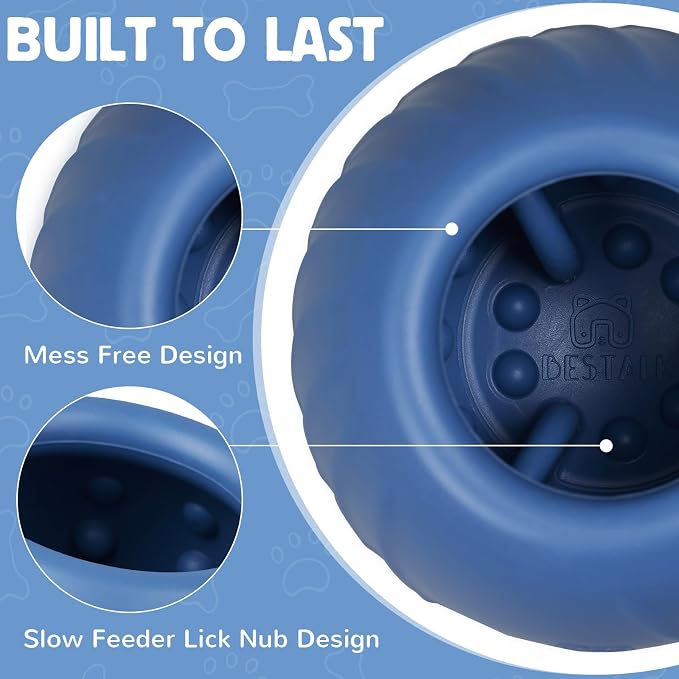 Long-Lasting Dog Lick Toy, Wobbly Dog Enrichment Lick Bowl to Keep Dogs Busy, Interactive Stuffable Dog Treat Feeder for Boredom, Silicone Treat Dispensing Chew Toy(Dark Blue,M)