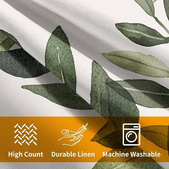 Kawani Olive Green Leaf Throw Pillow Covers 16x16 Inch Set of 2 Spring Summer Leaves Branches Square Pillowcase Cotton Linen Cushion Case for Couch Sofa Bedroom Living Room Decor
