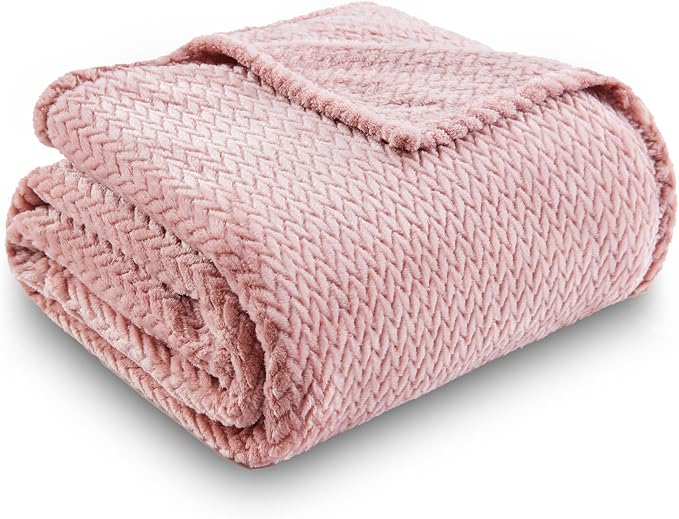 NEWCOSPLAY Fleece Leaves Pattern Twin Blanket, Dusty Pink, 60"x80" | Super Soft Throw Blanket, Lightweight Cozy Bed Sofa Blanket, Premium Silky Flannel Fleece, Travel Blanket for All Season Use