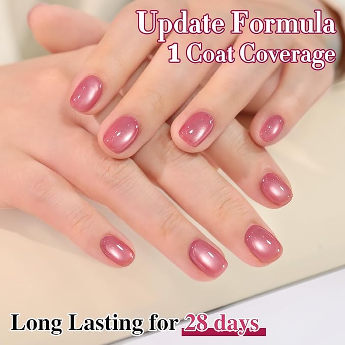 Double Rhythm 15ML Jelly Glass Cat Eye Gel Polish with Magnet Holographic Glitter Shimmer Translucent Sheer Color Salon Soak Off Magnetic Nail at Home (Red Rose-MC1197)