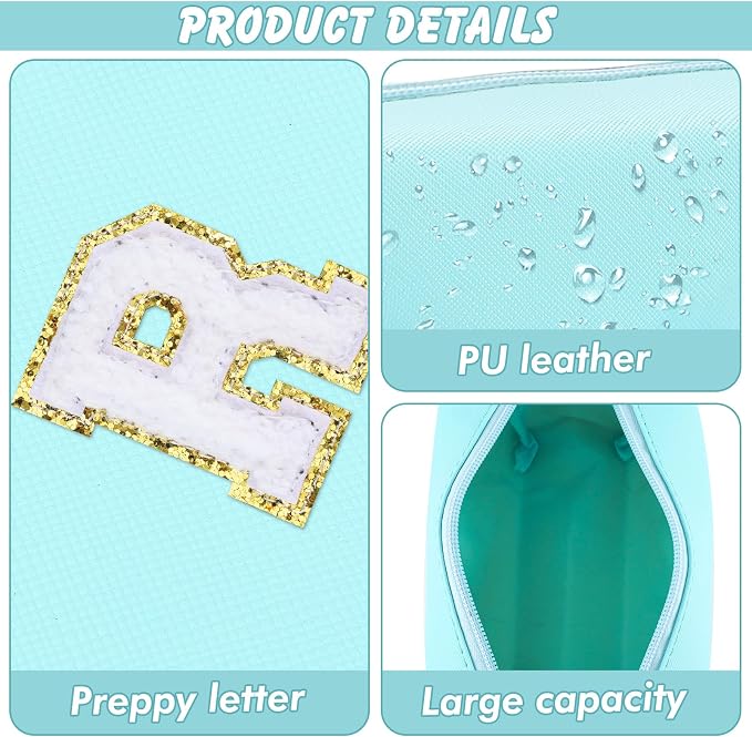 URSKYTOUS Gifts for Girls Initial Makeup Bag Personalized Cosmetic Bag with Zipper Cute Travel Toiletry Bag Waterproof PU Preppy Makeup Pouch Birthday Gift for Teen Girls Women(Blue R)