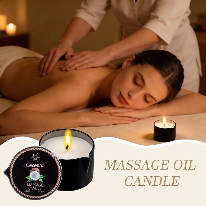 6 Pack Low Temperature Massage OilCandle Set (2.35 oz Each) - Soy WaxCandles that Melt into Skin-NourishingBody Oil, 6 Assorted Scents for HomeSpa, Massage Therapy, Relaxation, Self-Care & Festive