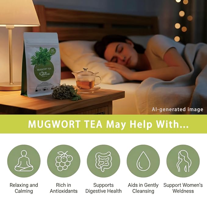 Samcci - Mugwort Tea Bag, 50 Teabags - 100% Natural Dried Mugwort leaves - No Sugar, No Caffeine, No Gluten, Vegan - Rich In Antioxidants