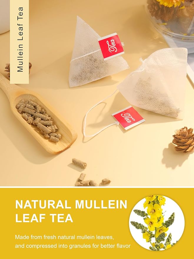 TeeLux Mullein Leaf Tea Bags, 3g/Bag, 60 Count, Natural Mullein Leaves, Caffeine Free, Biodegradable Corn Fiber Pyramid Tea Bags