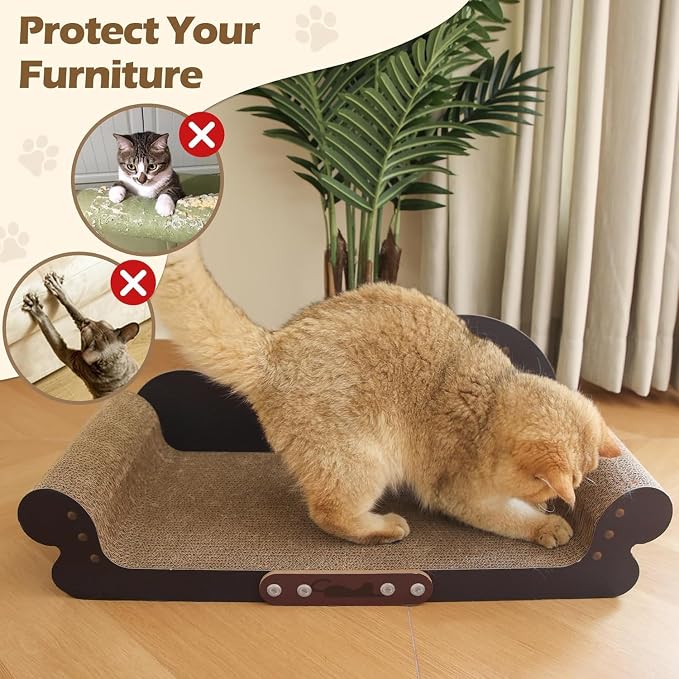 ComSaf Large Cat Scratcher Bed 26.7 in, Cardboard Cat Couch Scratch Pad | Cat Scratching Board, Sofa Lounger Shape, Furniture Protection, Indoor Floor Use, Adult Cats, Claw Care