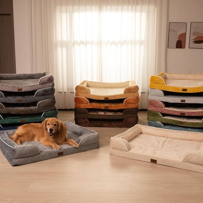 Comfort Expression Waterproof Orthopedic Dog Beds for Extra Large Dog | Supportive Egg Crate Foam XL Dog Bed with Removable Bolster, Dog Couch with Washable Cover & Non-Slip Bottom, 45x35 Inch