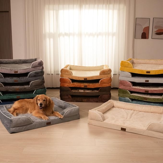 Comfort Expression Waterproof Orthopedic Dog Bed for Extra Large Dogs | Supportive Egg Crate Foam XL Pet Bed with Removable Bolster, Dog Couch with Washable Cover & Non-Slip Bottom, 42x30 Inch