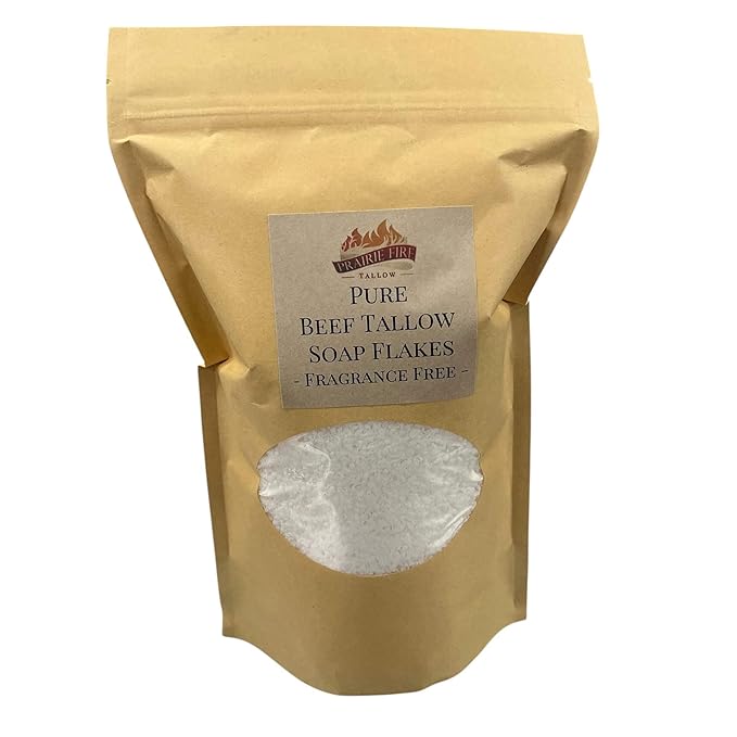 Pure Beef Tallow Soap Flakes - Made in USA - Grass Fed and Finished - Face, Body and Hair - Natural and Organic Tea Tree