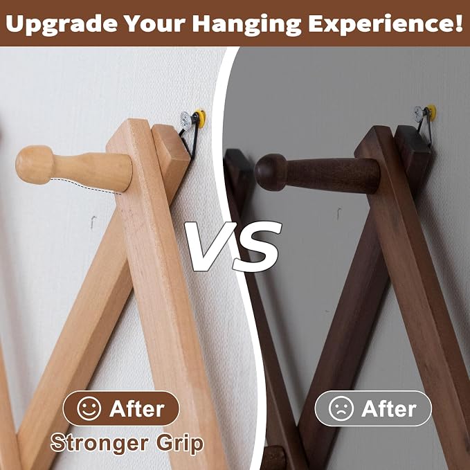 SCUNDA Wall Rack with 10 Hooks, Wooden Wall Expandable Coat Rack for Coat, Hats, Baseball Caps, Coffee Mug, Jewelry(Natural)