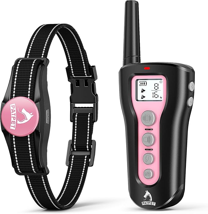PATPET Dog Shock Collar - Rechargeable Dog Training Collar with Remote for Medium Large Dogs, 3 Training Modes (Beep/Vibration/Shock) IPX7 Waterproof 1000Ft Electric Dog Collar (Pink)