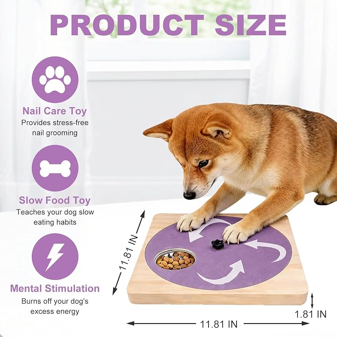 Dog Nail Scratch Board with Treat Board, Stress-Free Nail Care for Dog | Wood Scratching Pad with Sandpaper and 6 Steel Bowls, Nail File Toy for Dog