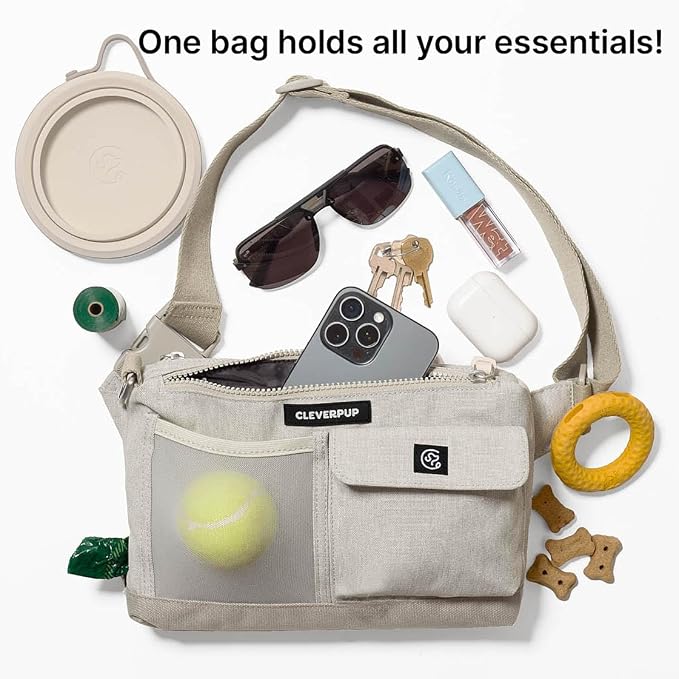 Cleverpup Walk & Train 2-in-1 Dog Walking Bag - Hands-Free, Sand