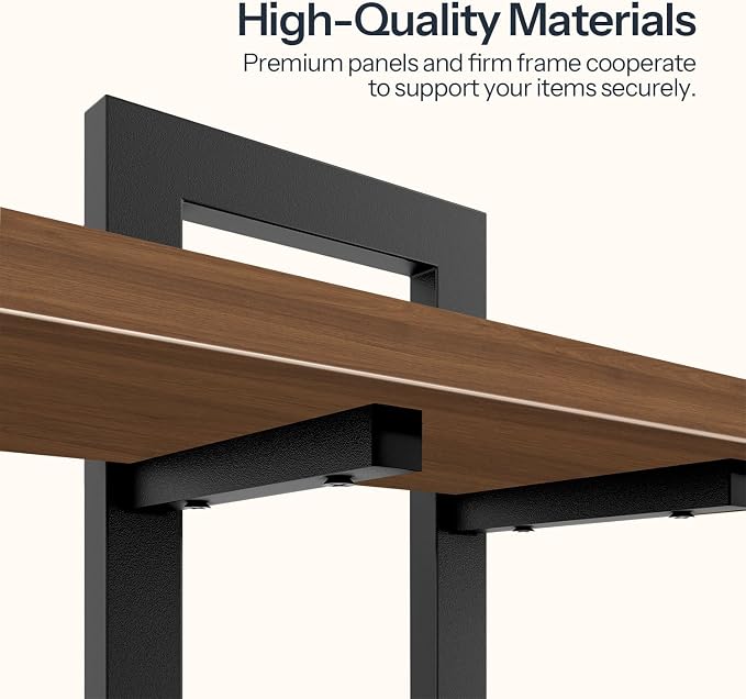 HOOBRO Floating Shelves, 15 Inch Wall Shelf Set of 2, Wall Mounted Storage Shelves 2-Tier, Hanging Bathroom Shelves, for Living Room, Bedroom, Bathroom, Kitchen, Walnut and Black BH32BJ01