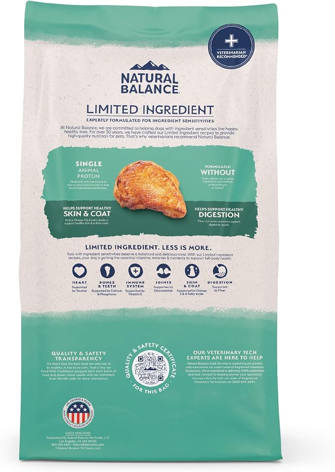 Natural Balance Limited Ingredient Adult Dry Dog Food - Balanced Nutrition for Adult Dogs - Grain Free, Soy-Free Recipe - Limited Ingredient Formula - 24 lb - Chicken & Sweet Potato Recipe