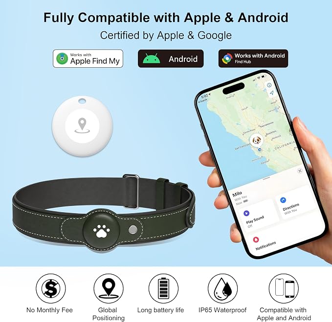 New GPS Tracker for Dogs: Smart Pet Collar with Real-Time Tracking,No Monthly Fee/Subscription (iOS & Android) Waterproof, Anti-Lost,365-Day Long Battery Life GPS Tracker Dog Collar(Tracker Included)
