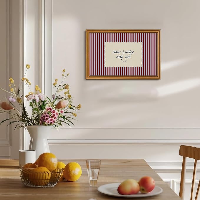 How Lucky Are We Gold Framed Wall Art Striped Quotes Wall Decor Art | Preppy Inspirational Picture Canvas Art Funky Vintage Small Framed Prints Artwork For Apartment Dorm Bedroom Vanity Bookshelf