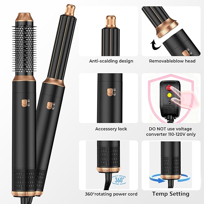 5 in ONE Hair Dryer Brush, Blow Dryer Curling Wand Hair Styling Tools Set, Ionic Hot Air Massage Oval Blowout, Left&Right Styler 100-120V