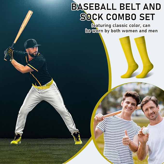Zhanmai Baseball Belt and Socks Combo Adjustable Softball Socks and Elastic Waist Belt for Youth Boys Girls, Adult