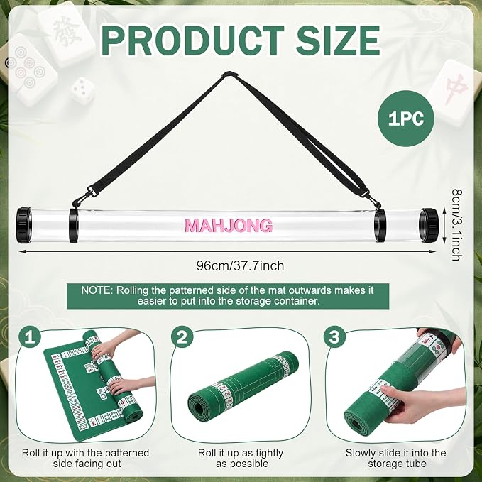 Gemscream 1 Pcs 37 Inch Mahjong Mat Storage Tube Plastic Waterproof Mahjong Mat Holder with Strap and Printed Outdoor Travel Storage Tube for Board Games Yoga Mats Tripod, Mats Not Include (Clear)