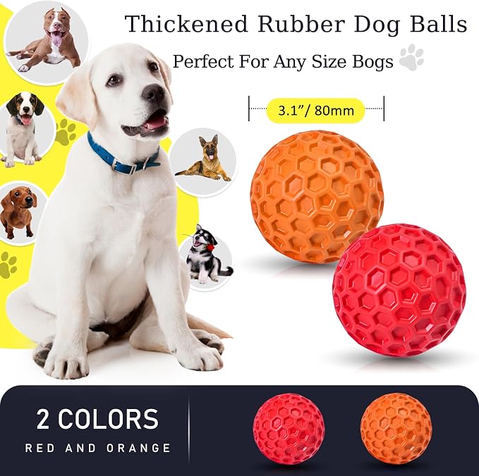 2 Pack Indestructible Squeaky Dog Balls for Aggressive Chewers, Interactive Dog Toys for Teething, Relieving Anxiety. Chew Toy for Large, Medium Breeds, Outdoor Rubber Balls.