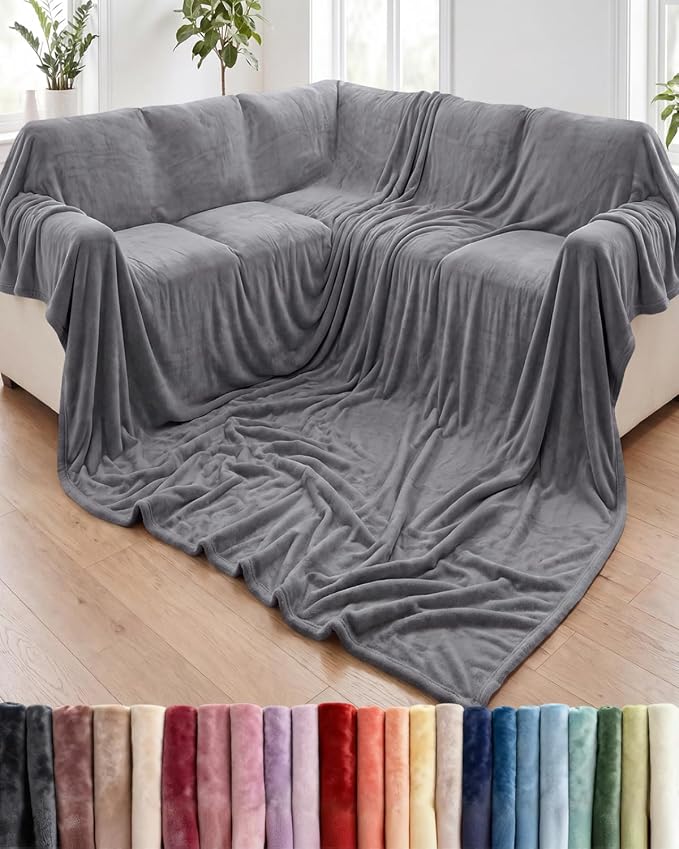 Ultra Soft Fleece Blanket Oversized King Size - Flannel Fleece Luxury Blanket - Lightweight for Couch Bed Chair - Thick, Warm and Breathable - All Season Cozy, Dark Grey