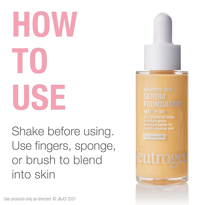 Neutrogena Healthy Skin Sensitive Skin Serum Foundation with Pro-Vitamin B5, Color Correcting & Pore Minimizing Liquid Foundation & Face Serum, Buildable Coverage, Medium 01, 1 oz