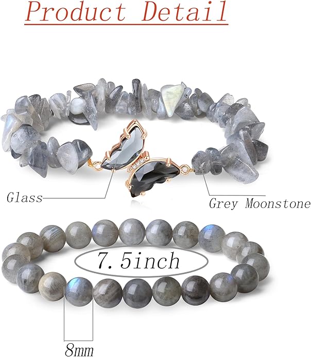 DUQGUHO 2Pcs Butterfly Bracelets for Women Healing Crystals Bracelets for Women Natural Gemstone Bead Bracelet Cute Butterfly Charm Bracelet Stretch 8mm Crystal Jewelry Gifts for Women