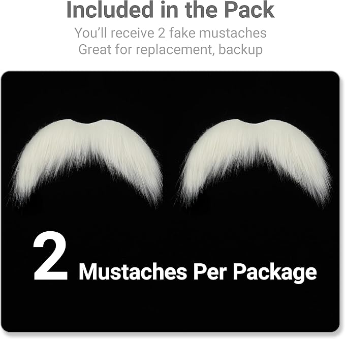 2Pcs Men Fake Mustache Realistic Mustaches Fake Facial Hair Beard for Cosplay Costume Halloween Parties