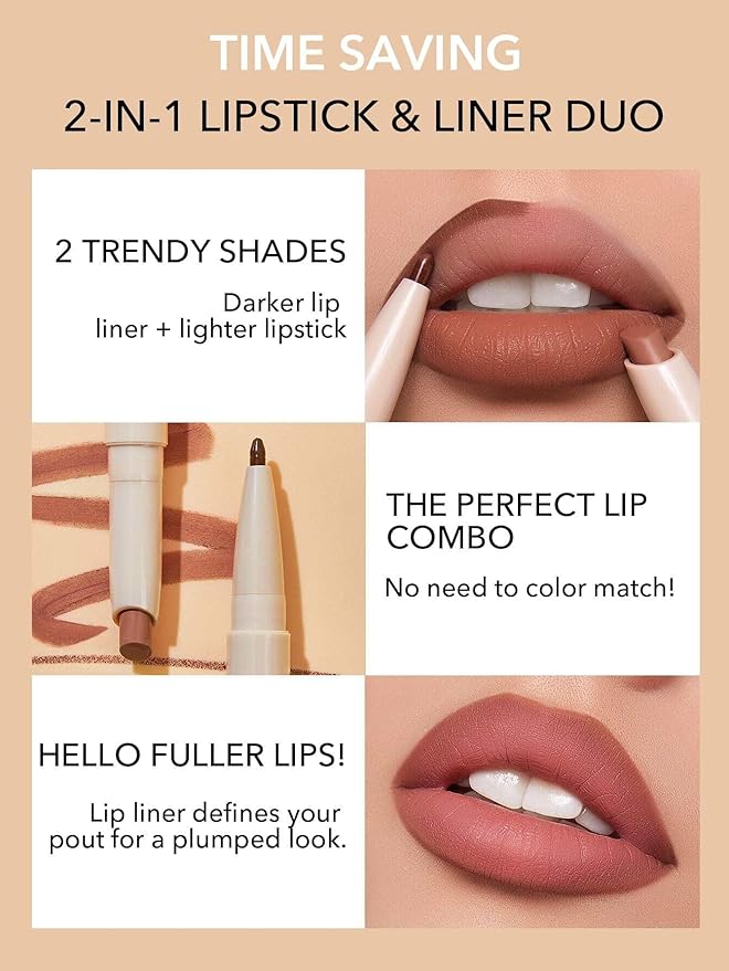 SHEGLAM 2 In 1 Matte Lip Liner and Long Lasting Lipstick Set Makeup - Deep Caramel