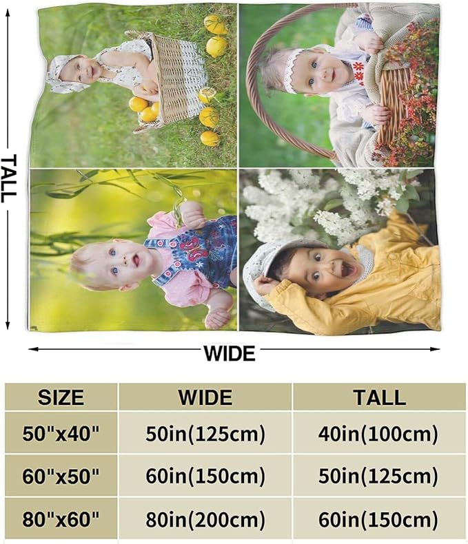QETXVI Custom Blanket with Photos Text Customized Blanket Personalized Flannel Throw Blankets for Adult Kid Birthday Christmas Halloween Fathers Mothers Valentines Gift - 40"x 50"