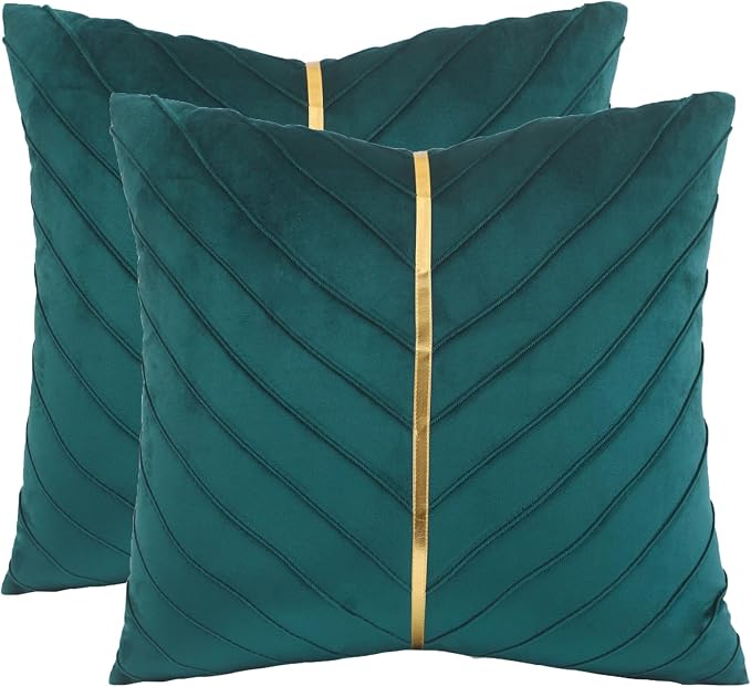 Velvet Throw Pillow Covers 24x24 Pack of 2 Gold Decor Peacock Blue | Soft Solid Pillow Covers,Modern Luxury Home Decor,for Couch Chair Sofa Bedroom Livingroom,Hidden Zipper,Ideal Gift,Easy Care