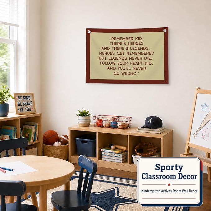 Vintage Baseball Wall Decor for Boys Room, Inspirational Sports Quote Canvas Banner, Retro Baseball Nursery Wall Art for Bedroom Playroom,Baby Shower Gifts,30x20 Inch(Yellow and Red)