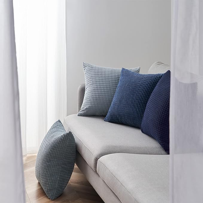 Topfinel 4 Packs Blue Decorative Throw Pillow Covers 24x24 Inch for Living Room Couch Bed Sofa, Boho Western Farmhouse Home Decor, Square Soft Moss Corduroy Fall Cushion Case 60x60 cm