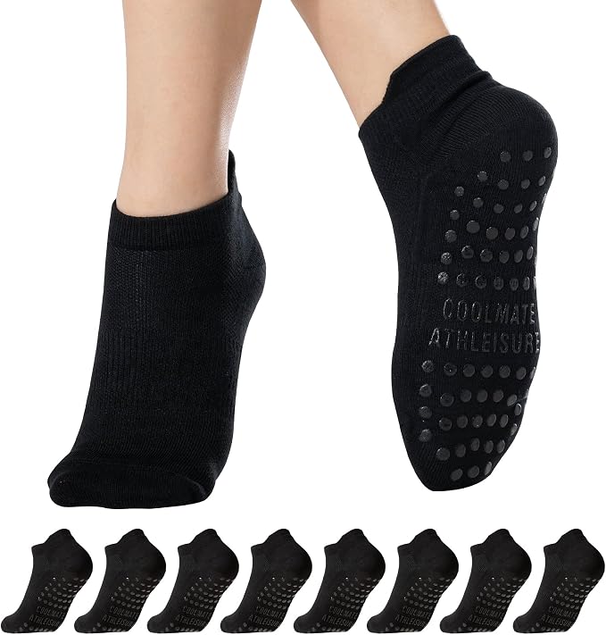 COOLMATE Pilates Socks with Grips for Women, Yoga Socks, Crew Non Slip Women for Barre, Pilates Gifts for Women