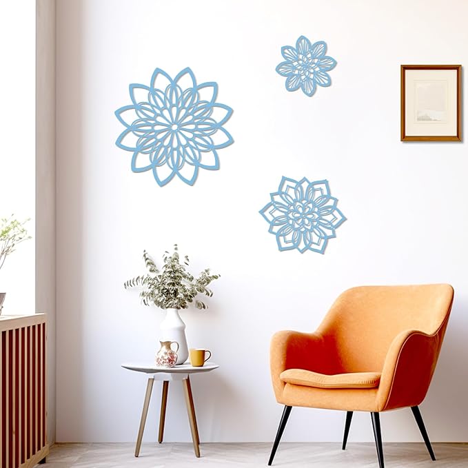 Zzbakress 3 Pcs Metal Flowers Wall Art Bathroom Wall Decor (Blue Elegant) | Farmhouse Flower Bathroom Decor Wall Decorations For Bathroom, Living Room, Office, Kitchen, Hallway And Outdoor